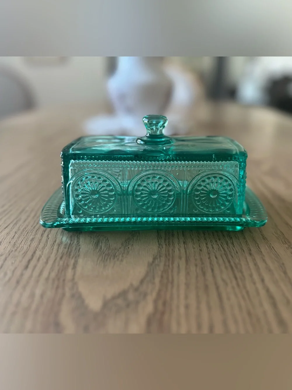 The Pioneer Woman Teal Pressed Glass Butter Dish